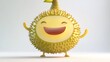 © samrit - Cute cartoon durian with a playful smile and soft spikes, standing on a white background, 3D animation style