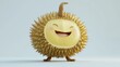 © samrit - Cute cartoon durian with a playful smile and soft spikes, standing on a white background, 3D animation style