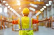 © NORN - Master of the Warehouse: A lone worker in safety gear embraces the expanse of a bustling industrial warehouse, bathed in warm sunlight, symbolizing industry, logistics, and the backbone of production.