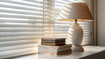 Sticker - Window display with table lamp blinds and books for copy space