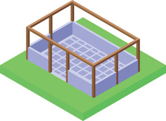 Poster - Building foundation under construction with concrete blocks and wooden formwork isometric 3d vector illustration