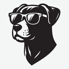 Dog head wearing sunglass silhouette vector design,Dog head icon,Dog head illustration isolated.