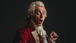 © BackgroundHolic - Surprised shocked man in Mozart costume and wig, funny portrait of vintage musician excited and shocked isolated on black