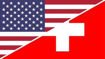 Sticker - Switzerland and United States flags combined in a split design vector, symbolizing international relations, global unity, and cultural exchange