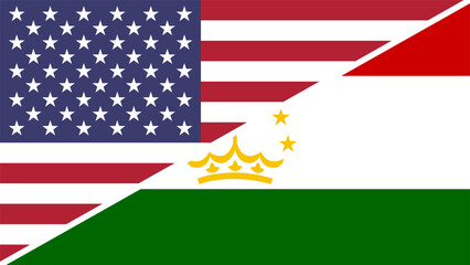 Sticker - Tajikistan and United States flags combined in a split design vector, symbolizing international relations, global unity, and cultural exchange