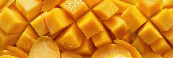 Wall Mural - Sliced mango pieces displayed in a spooning arrangement with guidance on savoring them.