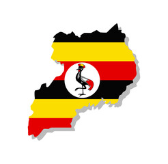 Uganda - Flag inscribed in the contour of the country. Vector illustration.