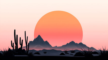 Wall Mural - Desert Sunset Minimalist Landscape Illustration - Perfect for Posters, Wallpapers, and More!