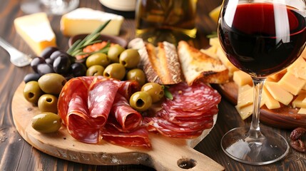 Wall Mural - Ham, olives and fresh bread