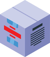 Poster - Isometric cardboard box with red label for delivery and shipping