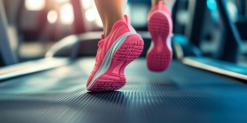 running shoes on a treadmill, legs in motion, symbolizing dedication to fitness