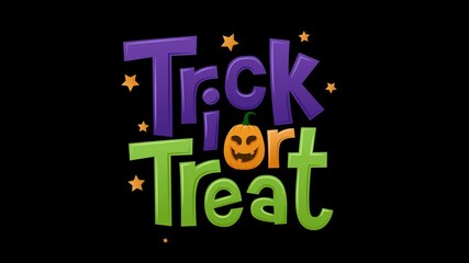 Wall Mural - Animated Halloween trick or treat text vector design. Halloween pumpkin. text animation. alpha channel. Transparent Background.