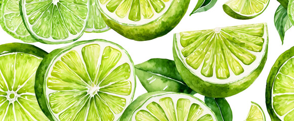 Poster - Lime and slices background isolated on white10