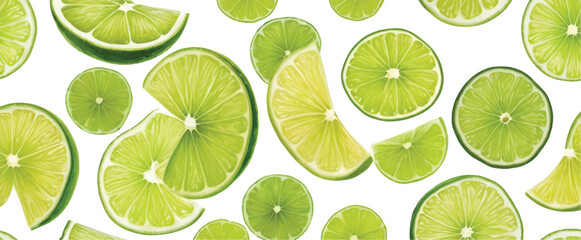 Wall Mural - Lime and slices background isolated on white7