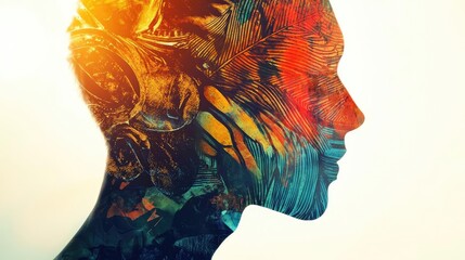 Aufkleber - An artistic silhouette blending vibrant colors and nature, representing creativity and self-expression through visual art.