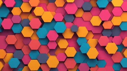 Sticker - Discover a vibrant hexagon abstract background symbolizing modern communication networks with a stylish, cartoonlike design.