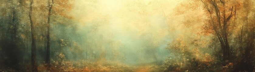 Poster - A serene forest scene bathed in soft light, showcasing the beauty of nature and tranquility in autumn hues.