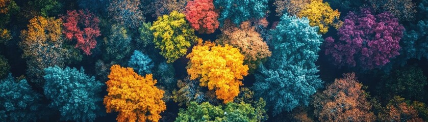 Aufkleber - Aerial view of vibrant autumn trees featuring a stunning array of colorful foliage in shades of red, orange, and yellow.