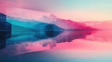 Poster - A serene landscape featuring vibrant colors reflecting on calm water, blending nature's beauty with tranquil hues.