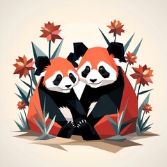 Two Red Pandas in a Geometric Forest