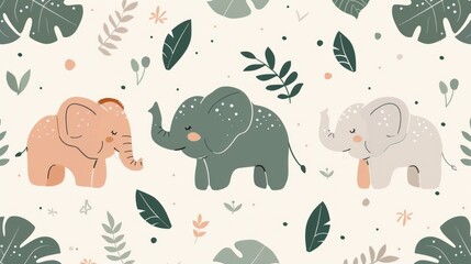 Wall Mural - cute seamless pattern of elephant 