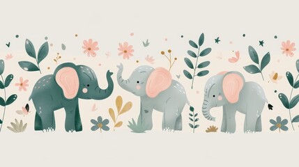 Wall Mural - cute seamless pattern of elephant 