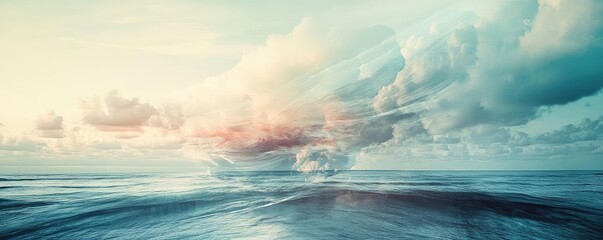 Poster - A serene seascape showcasing tranquil waters and dreamy clouds, evoking feelings of peace and harmony in nature.