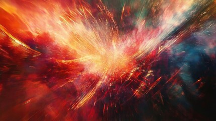 Poster - A stunning explosion of colors and light, showcasing vibrant hues of red, orange, and blue in a dynamic abstract composition.