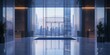 © kwanchaift - A detailed shot of an office tower?s sleek lobby, with minimalist design elements and the cityscape visible through large glass doors