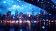 © elimicel - a silhouette of a city skyline with background dark blue bokeh lights