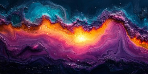 Canvas Print - Sunset Glow Over Mirrored Acrylic Pouring Art, generative ai