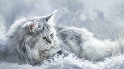 Canvas Print - Gray fluffy cat with white fur