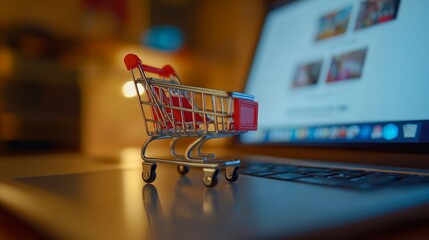 Shopping Cart on Laptop Keyboard