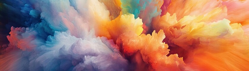 Aufkleber - A vibrant abstract cloud formation blending colors of orange, purple, and blue. Perfect for artistic backgrounds and designs.