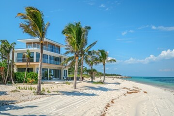 Poster - Beachfront Paradise: Palm Trees, White Sand, Azure Sky