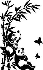 Sticker - Panda with bamboo ornament decoration