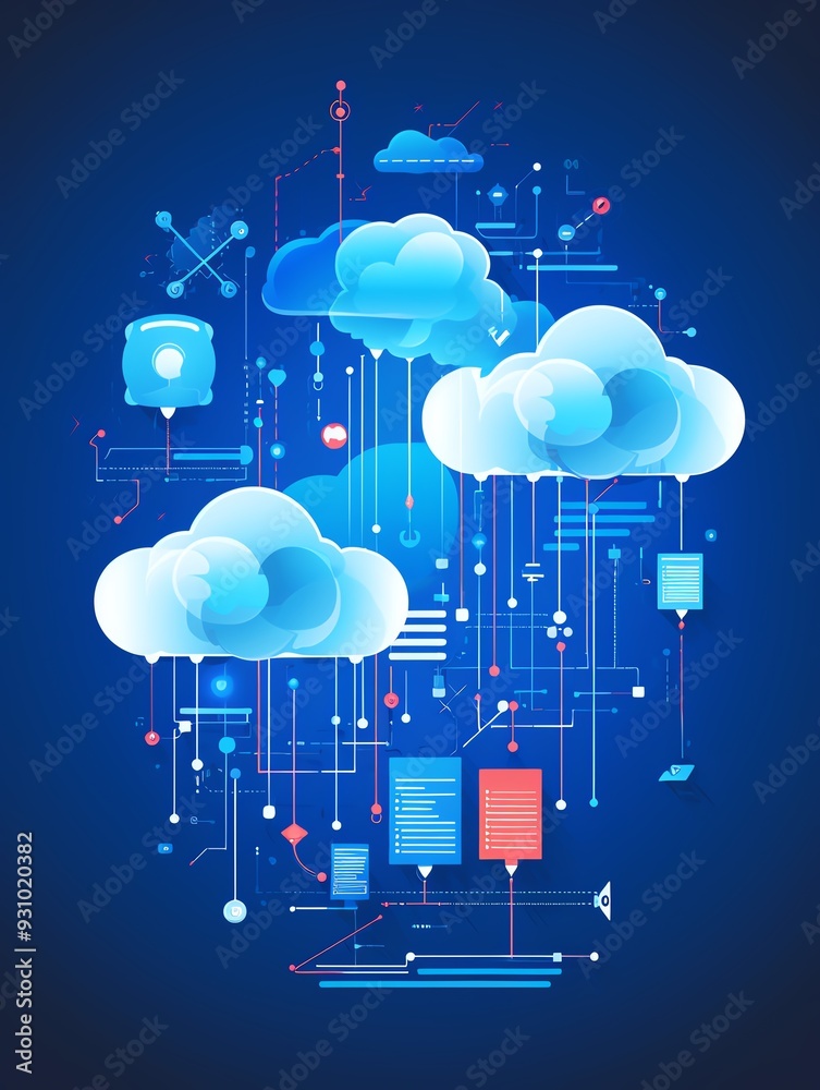 Dynamic cloud computing concept with digital elements and vivid colors ...