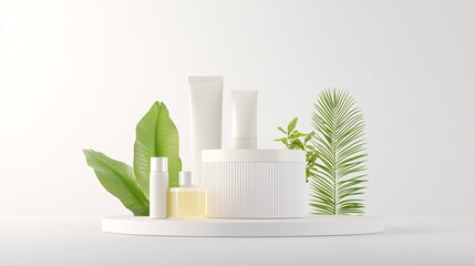 Poster - Organic skincare products, natural ingredients on display, 3D illustration