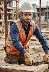 worker working in construction with wood.
