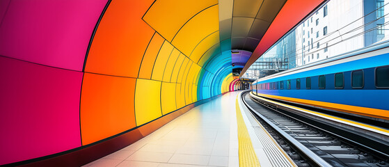 colourful train station modern minimalist