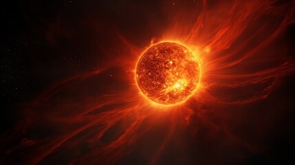 Poster - Space view of the sun, dark cosmos, brilliant solar rays, colorful atmosphere