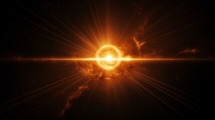 Poster - Sun glowing in the blackness of space, vibrant solar rays, dark background