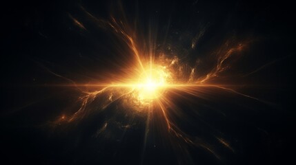 Poster - Sun glowing in the blackness of space, vibrant solar rays, dark background