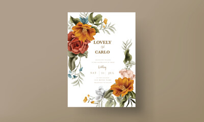 Wall Mural - vintage autumn floral watercolor invitation card