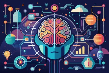 Poster - The Illuminated Mind: A human brain intertwined with glowing circuitry, symbolizing the power and potential of artificial intelligence.