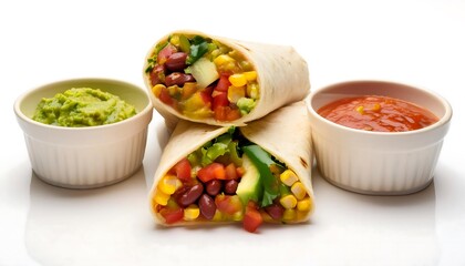 Wall Mural - Delicious Burrito with Guacamole and Salsa