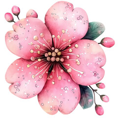 Wall Mural - Soft pink cherry blossom watercolor flower with delicate petals clipart isolated on transparent background