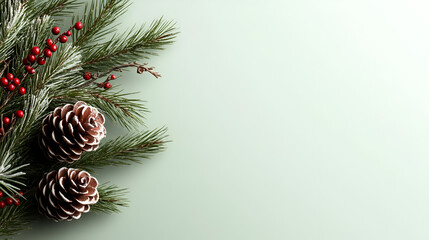 Wall Mural - Winter Wonderland Pine Branch with Pine Cones and Berries: Perfect for Holiday Designs!