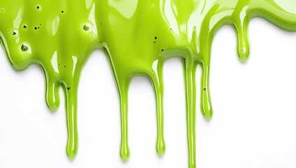 green slime dripping down on white background, close up, hyper realistic