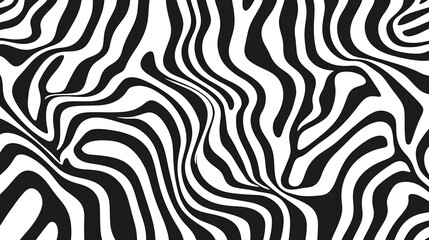 Wall Mural - Simple Pattern of Wavy Black and White Lines. Elegant and Minimalistic Design Featuring Fluid Curves and Stripes, Perfect for Modern and Stylish Textiles or Graphic Projects.